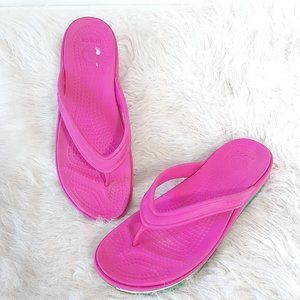 Crocs Women Pink Open Toe Thong Wedge Sandals Size: W9